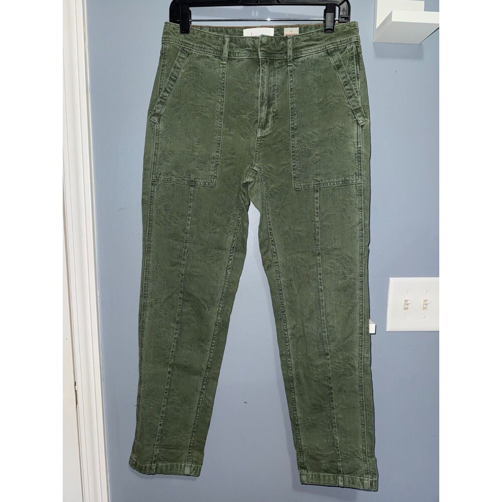 Anthropologie Green Jacquard The Wanderer Straight Leg Utility Pants | Size 27